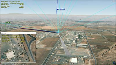 3D view of drone model with a 2D inset aerial view section on bottom left corner.